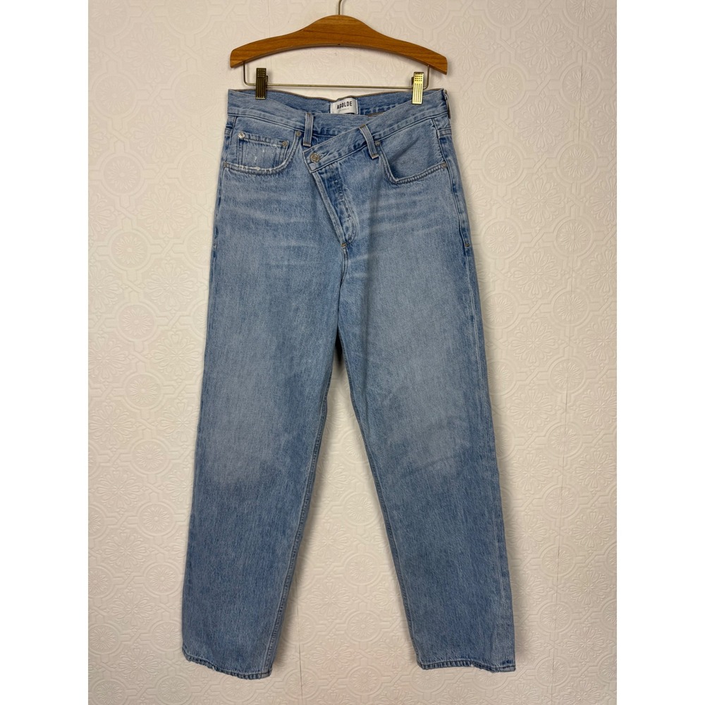 Agolde Criss Cross Upsized Jeans Light Blue Straight Leg Denim A097-983 Size 27 - Picture 4 of 13